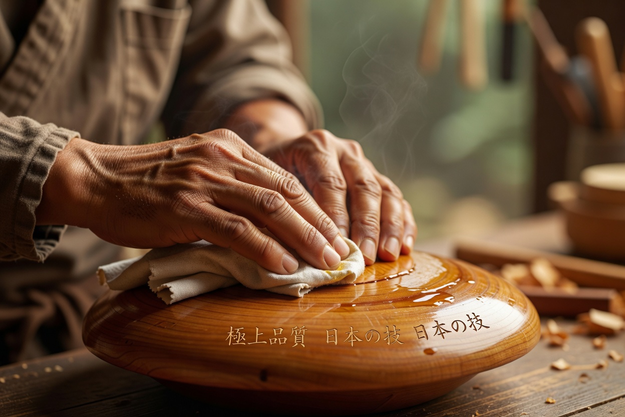 木材を丁寧に磨き上げる仕上げ作業