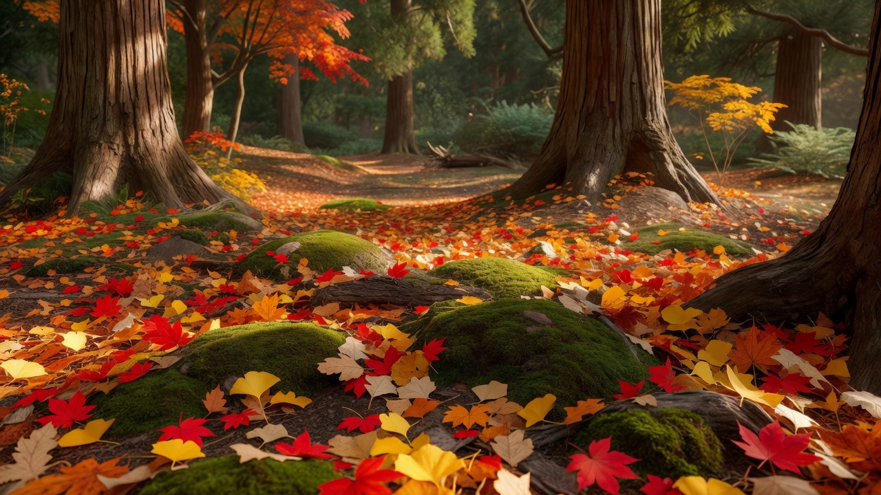 紅葉に彩られた秋の森